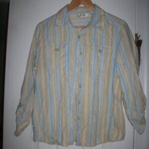 Vtg Selene Sport Linen Blend Women's XL Button Up Shirt 3/4 Sleeve Roll Tab Top
